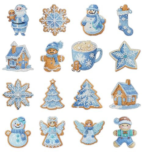 16pcs Christmas Diamond Art Painting Keychains Double-Sided Full Drill Diamond Painting Christmas Pendant 5d Mosaic Painting DIY Art Craft Rhinestone Keyrings Kits for Winter Christmas Decor
