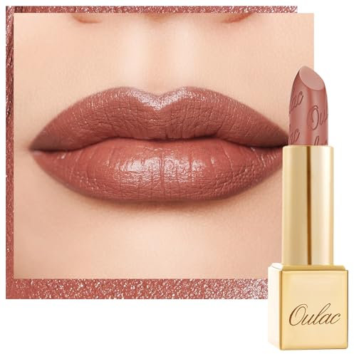OULAC Lippenstift Metallic Glanz Finish, Braun Langanhaltender Glitzer Lippenstifte, Feuchtigkeit und Glanz für die Lippen, Intensive Farbe Feine Textur, Vegan, 4.3g (GM03) Deep down