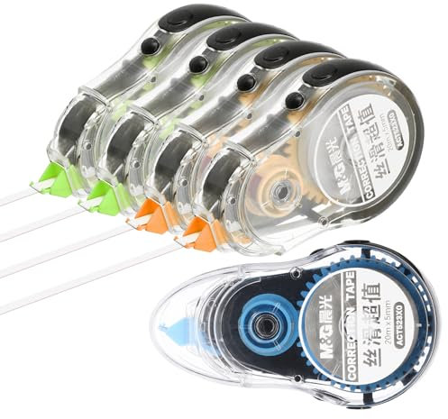 M&G 5 Stück 66 Ft Weiße Korrekturband, Weißes Korrekturband Reißfestes Whiteout-Band Einfach zu Verwenden Sofortige Großpackung Cooler Transparenter Spender für Büro Zuhause, Schwarz