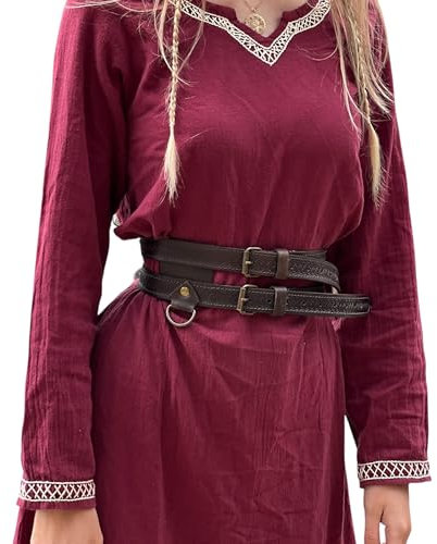 Leonardo Carbone® Unisex Wikinger Leder Doppelgürtel Axel - Ledergürtel Herren, Wikinger Kleidung Herren, Gürtel Damen, LARP-Kleidung, Karneval, Cosplay, Hobbit Kostüm - 100% Echtleder Dunkelbraun