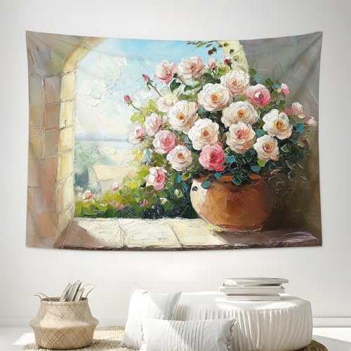 ALTCIRNMD Wandteppiche Wandbehang Tapisserie, Rose Gobelin Wandbehang Natürliche Landschaft Rechteckig Art Decor Drucken Gewebe Für Wohnzimmer Schlafzimmer 24X42 Inch