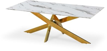 INTENSE DECO Table Basse rectangulaire en Verre Effet marbre et Pieds doré Jodie