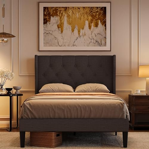 Xbro Bettrahmen 120 x 200 cm mit Kopfteil und Lattenrost,Einzelbett,Leicht zu Montieren und Stabil,20 cm Stauraum,Dunkelgrau