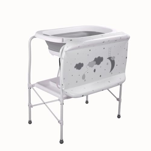 BATHBY | Bañera bebé con patas Multifuncional5en 1: Plegable con Soporte, Cambiador, Bandejas Organizadoras, Desagüe con Tubo y Soporte para Ducha (Gris Standard)