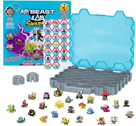 MrBeast Hive Collector Pack Holds 70+ Micro Beasts, with 26 Micro Beasts | Including 2 exclusive glow-in-the-dark swarms, 26 stickers and 2 fusion caps to continue to build out your own MrBeast lab