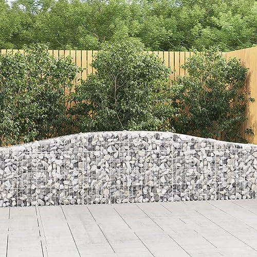 Gecheer Paniers à Gabions Arqués Lot de 2 400x30x60/80 cm Fer Galvanisé, Mur à Gabion Clôture en Maille, Panier de Gabion pour Jardin, Terrasse et Extérieur Décorative