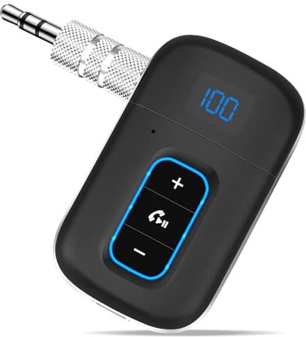 Vemfay Aux Bluetooth Coche, Jack 3.5 Aux Adapter Receiver BT 5.3 de Audio Inalámbrico para Coche/Casa Estéreo/Cable Auriculares/Altavoces, Manos Libres