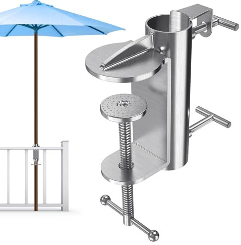 BeneLabel Parasol Clamp Balcony, Patio Umbrella Holder Adjustable Fence Deck Mount Bracket Stand Sun Umbrella Fixing Clip Space Saving for Max 3.8cm Pole, up to 10cm Railing Post, Single Clamp