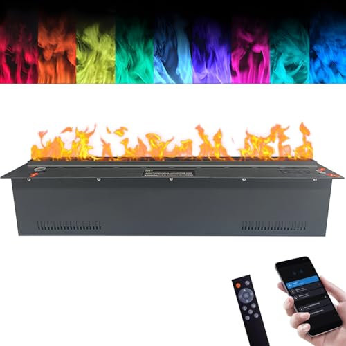 3D-Wasserdampf-Elektrokamin, versenkter Zerstäubungskamin mit realistischer mehrfarbiger Zerstäubungsflamme mit 64 einstellbaren Farben, Smart-App, Fernbedienung, automatische Wasserbefüllung(150cm/59