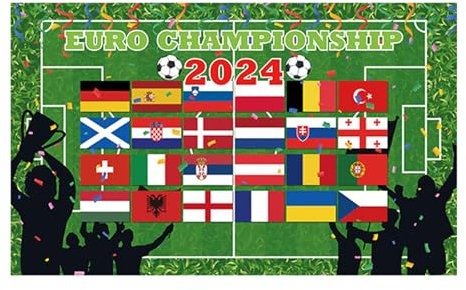 Football 2024Party Decoration European Flags Bunting With 1.1x1.8m Flags Matching Schedule Poster