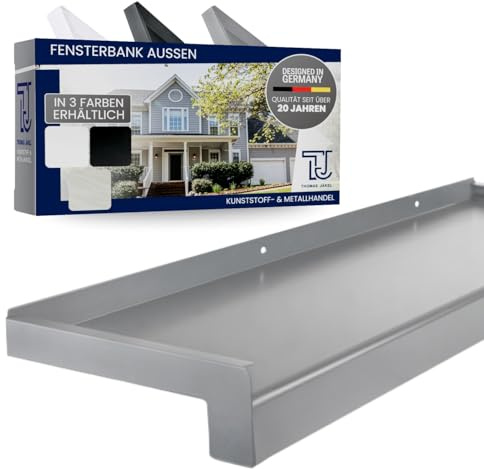 TJ Fensterbank Außen Aluminium Silber E6/EV1 70 mm x 1200 mm/robuste Fensterbank Außen Aluminium in Silber/einfach montierbare Alu Fensterbank Außen