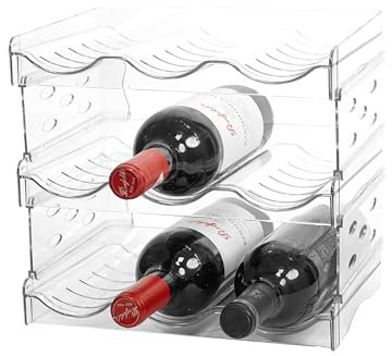 YENXIKU Wine Rack for Countertop, Fridge, Inside Cabinet, 3 Tier Plastic Tabletop Wine Bottle Holder, Water Bottle Organizer for Refrigerator, Pantry, Hold 9 Bottles