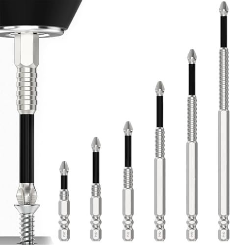 High Magnetic Screwdriver Drill Bit Set, 25-150mm Universal Anti-Slip Bits for Electric/Manual Screwdrivers, Durable Strong Magnetic Tips for Secure Fastening (6 PCS)