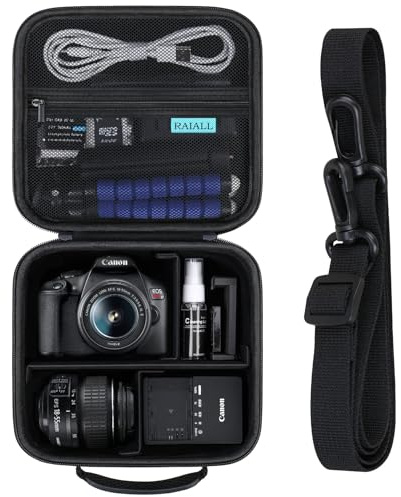 RAIALL Custodia per fotocamera Canon EOS 2000D/4000D DSLR/R50/R50V/R100/250D/R10/R6 Mark II/R8/R5/ Sony/Nikon D7500, custodia rigida da trasporto, borsa protettiva da viaggio, Nero
