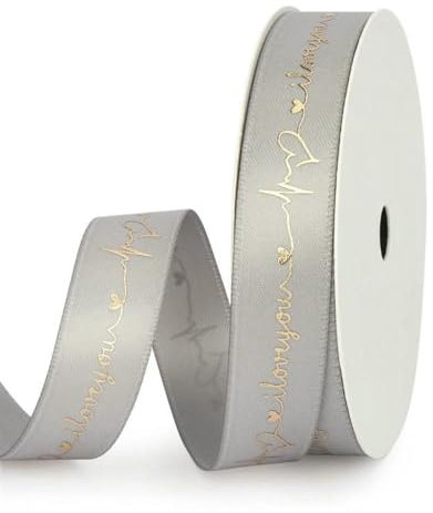 10 Yards Premium Grey Collection Happy Birthday-Band, Valentinstag, Hochzeit, Event, Party, Weihnachtsdekoration, Backen, Blumenstrauß – I LOVE YOU (16 mm) – 10 Yard