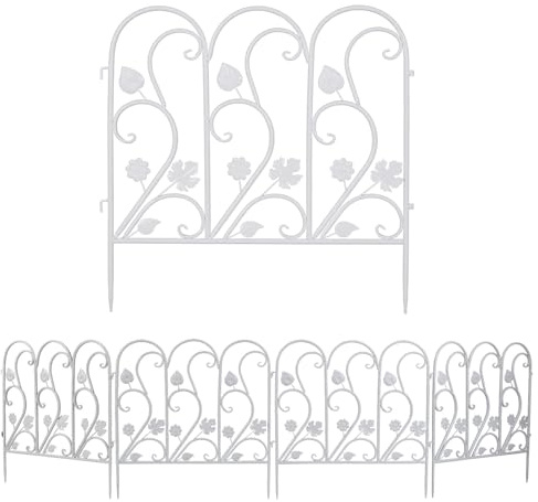 NJIEzhao Zaun Garten 5er-Pack dekorativer Gartenzaun for die Landschaftsgestaltung, weiße Paneele, Metall, weiß
