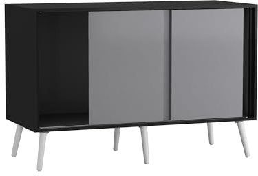 URBNLIVING 3-Door Sliding Sideboard Cabinet with Wooden Legs, Modern Cupboard, Credenza for Living Room, Dining Room or Office, Storage Organizer with Stylish Sliding Doors, Mix & Match Colour Combos