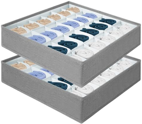 AiQInu Organizer Cassetti Set di 2,Organizzatore Pieghevoli 24 Celle Porta Calzini Biancheria, Biancheria Intima, Calze, Cravatte e Sciarpe
