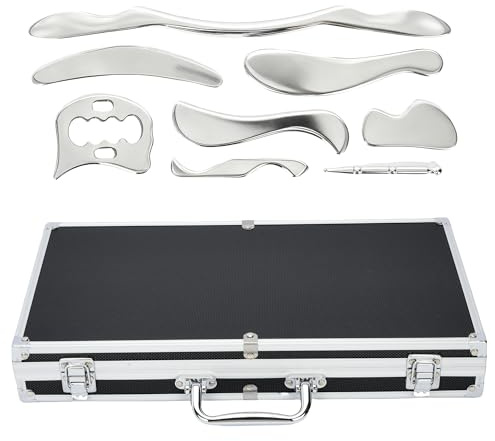 petour 8 in 1 Gua Sha Schaber Set Edelstahl Muscle Scraper Tool 4mm Dick Physical Therapy Body Gua Sha mit Organisator Weichgewebe Massagetools für SPA, Massage Verringerung Muskelschmerzen, Skin Care