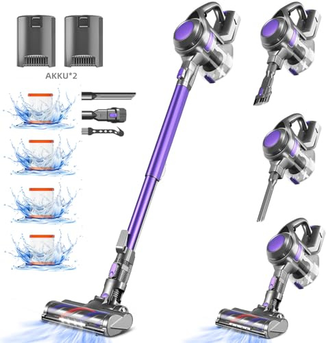 Authmic 40000Pa Akku Staubsauger,100Min/450W Staubsauger Kabellos mit 1.6L Staubbehälter,4 HEPA Filters, Akkustaubsauger für Teppich,Hartböden,Tierhaare