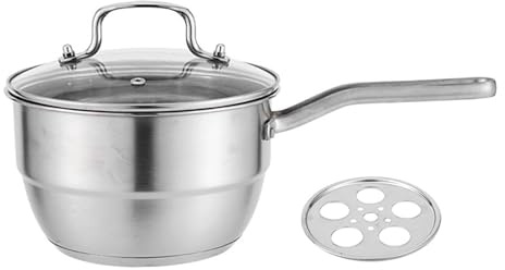 Doppelschichtige Edelstahl-Milch-Dampfgarer mit ergonomischem Griff und Glasdeckel für effizientes Kochen, Stielkasserolle aus Edelstahl