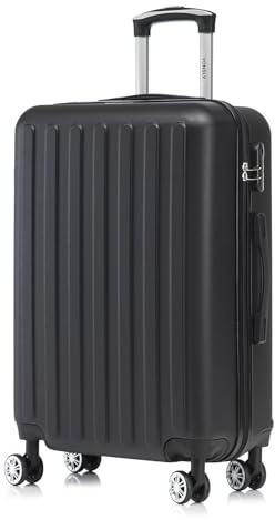 YONSLY Koffer Suitcase, Trolley Reisekoffer Set, Rollkoffer Handgepäck Hartschalenreisekoffer mit 4 Rollen 360°, Zahlenschloss, Weicher Gummigriff (L, Schwarz)