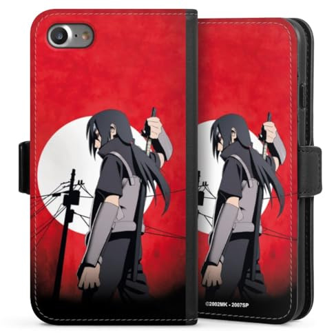 Klapphülle kompatibel mit Apple iPhone 8 Handyhülle aus Kunst Leder schwarz Flip Case Naruto Shippuden Manga Anime