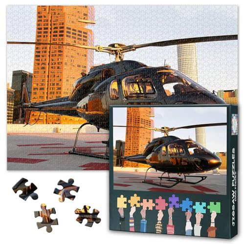Flugzeug Jigsaw Puzzles für Erwachsene 1000 Stück, Schwarze Hubschrauber Kunstwerk Puzzles 1000 Stück, Moderne schwierige unmögliche Herausforderungen, 50x70 cm