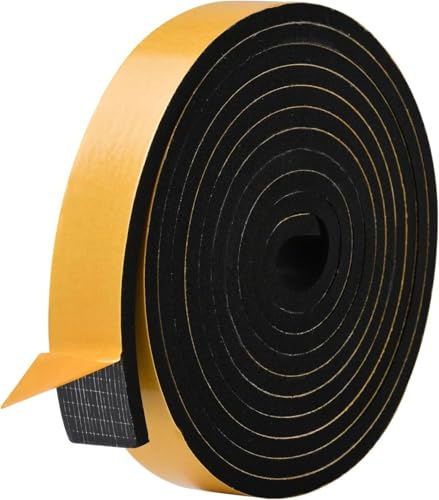 5M Foam Tape 25mm Wide X 6mm Thick,Self Adhesive Neoprene Weather Strip,Rubber Gasket Seal,Anti-Vibration,Anti-Collision, Shockproof Insulation for Window Door Car