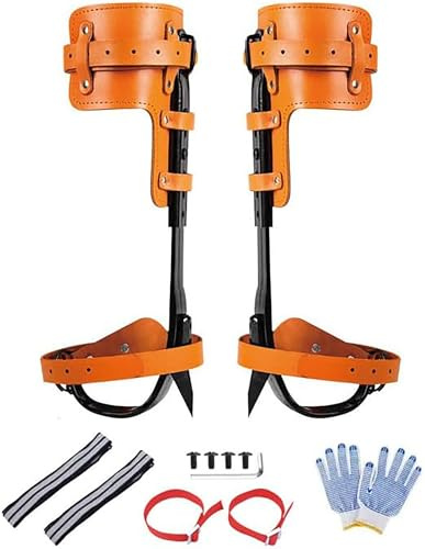 Tree Climbing Spikes Set, Adjustable Forged Steel Climbing Spurs with Leather Pads, Arborist Equipment with Straps & Gloves for Tree Work and Observation