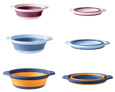 3Pcs Round Collapsible Washing Up Bowls,23/33/38cm Foldable Plastic Basin | Portable, for Kitchen Camping Travel Home Dorm RV Personal Care