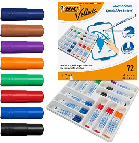 BIC Velleda 1721 - Feutres pour Tableau Blanc Effaçables à Sec Pointe Conique Fine - Couleurs Assorties, Classpack de 72