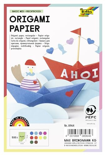 folia 8964 - Faltblätter 10 x 15 cm, 70 g/qm, 500 Blatt sortiert in 10 intensiven Farben - ideal zum Papierfalten und für andere kreative Bastelarbeiten