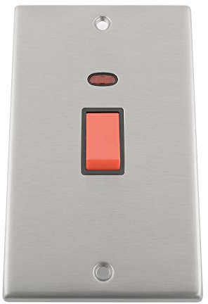 Cooker Oven Switch w/Neon 45 Amp - Tall Plate - Satin Chrome - Square - Black