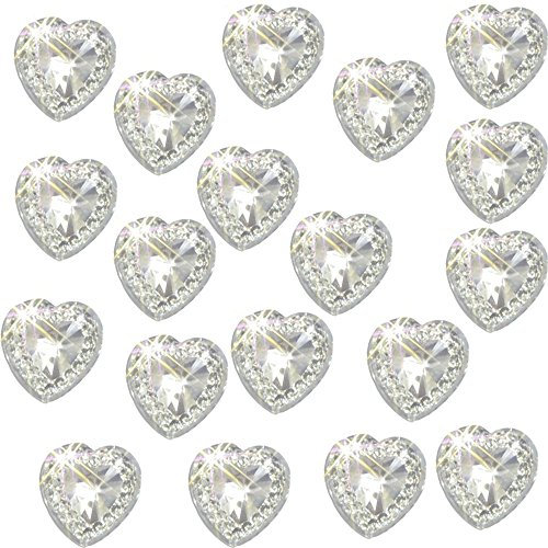 Syntego 40 x Self Adhesive Heart Gems Clear With Coloured Center Diamante Rhinestones Acrylic Crystals Stick on Gems Embellishments, Crafts, Invitations (Clear)
