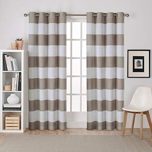 Exclusive Home Curtains Surfside Cabana Vorhang mit Ösen, Baumwolle, gestreift, 137 x 213 cm, Taupe, 2 Stück