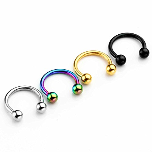 PiercingJak 4 Paare 1.2mm Edelstahl Ohrring Lippen Nase Brust Helix Tragus Ohr Piercing Septum Ring Hufeisen Circular Barbell Ohrpiering, Silber/Gold/Schwarz/Bunt