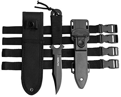 punada Dive Knife - Scuba Diving Knife with holster, 2 Types Sheath 2 Pairs Thigh Leg Straps, Black Premium Divers Knives Shears for Outdoor Spearfishing, Snorkeling