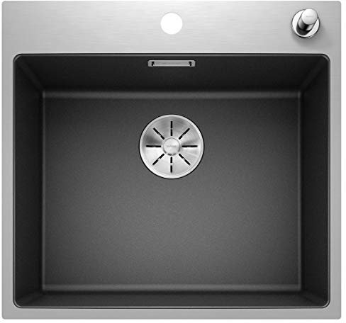 BLANCO 524111 Subline 500-IF/A SILGRANIT PuraDur-Fregadero con Sistema de desagüe InFino y Mando a Distancia, Color Gris, Antracita, 500mm SteelFrame mit Exzenter