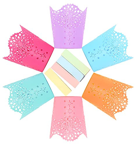 Koogel Pencil Holder Cup Set,6 Pcs Different Pencil Cup Pen Holder Ruler Organizer Plastic Office Home Storage Organizer Free 400 Pcs Sticky Notes