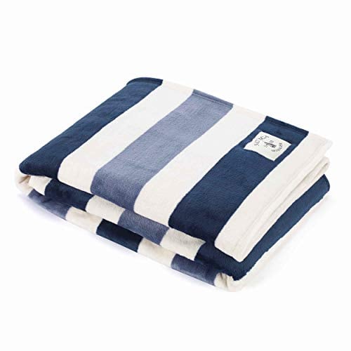 Nautica - Coperta, super morbida e accogliente biancheria da letto in pile, set di biancheria da letto essenziale ed elegante per camera da letto (Awning Stripe blu, copriletto)