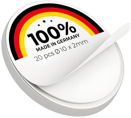 20 x Metallscheiben selbstklebend ohne Loch - Ø10 x 2mm - aus Stahl (DC01) verzinkt - Metallplättchen rund mit Doppelklebeband - Gegenstück/Haftgrund für Magnete (ferro-magnetisch), Menge: 20 Stück