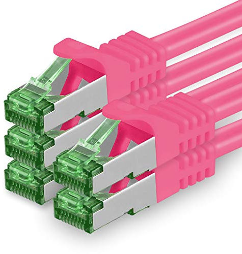 1aTTack.de 0.5 M Cat.7 Netzwerk-Kabel 5 Stück Cat7 Patch-Kabel Lan-Kabel Ethernet RJ45 10 Gbit/s (Alle Internetgeschwindigkeiten) Magenta 0,5 Meter