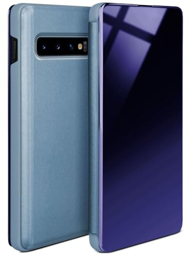 moex Void Case für Samsung Galaxy S10 Hülle in Hochglanz Optik, Clear View Cover Spiegelhülle, Flip Case 360 Grad Schutzhülle mit Spiegel, Rundumschutz Handyhülle, Türkis