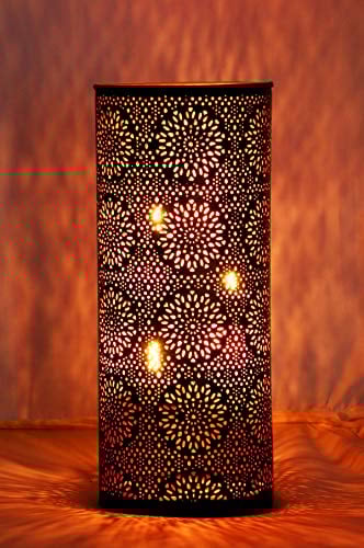 Farol portavelas Oriental de Metal - Candelabro para el jardín - Decorativo para la Mesa - Amelle Blanco - transmite Buen Ambiente - Pasa un Buen rato en el jardín (Negro | Cobrizo)