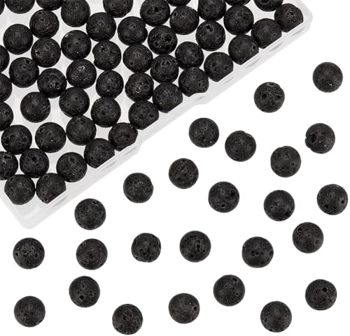 NBEADS 1 Box Ca. 90-100 Stück 10mm Natürliche Lava Perlen Stränge, Black Rock Edelstein Runde Lose Perlen Stein Heilkraft Für Schmuck Armband Halskette Machen