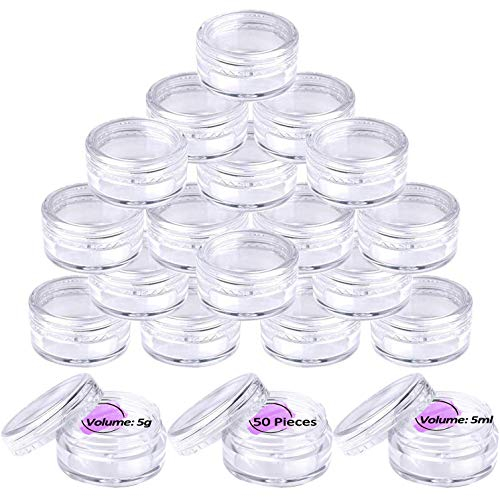 50 Stück Döschen, Cremedose Leer 5ml Transparent Reise Kleine Kosmetikbehälter Nailart Döschen Rund mit Schraubverschluss, Probenbehälter Kunststoff Cremetiegel für Kosmetik, Lippenbalsam und Lotion