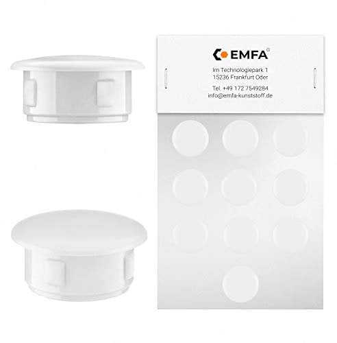 EMFA Abdeckstopfen für Bohrung Durchmesser 17 mm Weiß RAL 9010 Blindstopfen Abdeckkappen Endkappen Verschlusskappen 25 Stück Kopfdurchmesser 20 mm, Borloch 1,7 cm