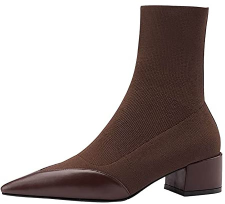 Boot Donna Stivaletti Stivali Invernali Scarpe Moto estive Stivali Donna Tessuto Elasticizzato a Rete Tacco Quadrato Caviglia Stivaletti Casual a Punta Nuda (38,Marrone)