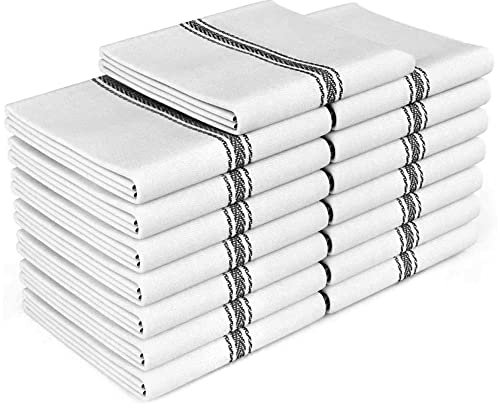 Zeppoli Klassische Küchentücher – 100% natürliche Baumwolle – Wiederverwendbare Reinigungstücher – super saugfähig – Maschine (15 Stück, schwarz gestreift)